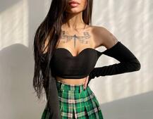 Комплект: трикотажный топ с чашечками push up + юбка в складку   Комплект: трикотажный топ с чашечками push up + юбка в складку   | PUSHKA SHOP