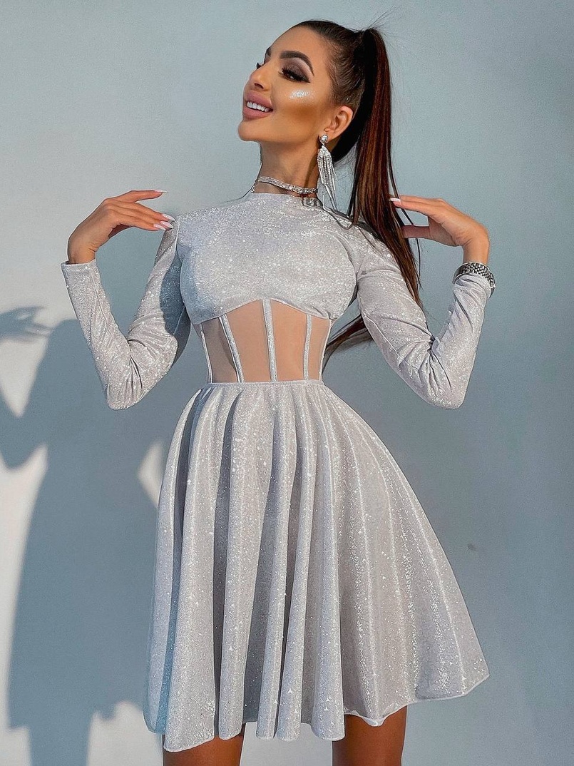 Приталена блискуча сукня з корсетною вставкою та пишною спідницею-сонцем | PUSHKA SHOP