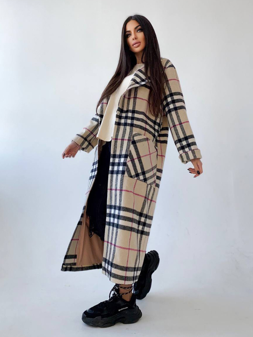 Кашемировое пальто в клетку на подкладке | PUSHKA SHOP