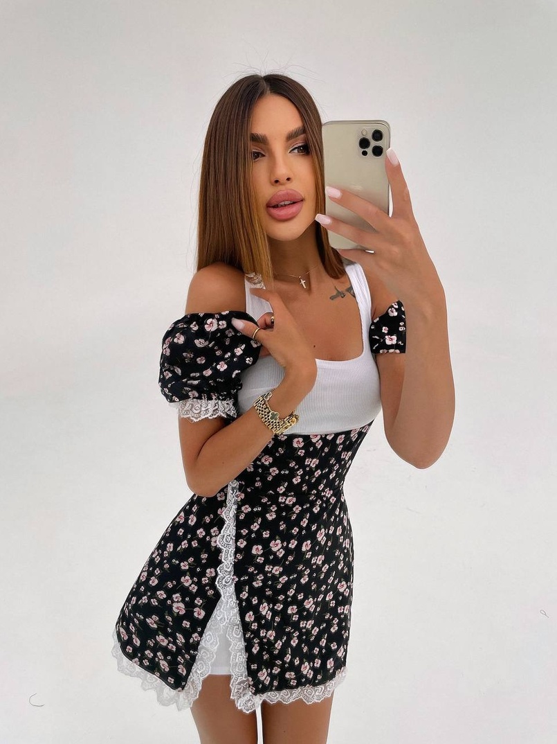 Сукня з квітковим принтом декорована мереживом  | PUSHKA SHOP