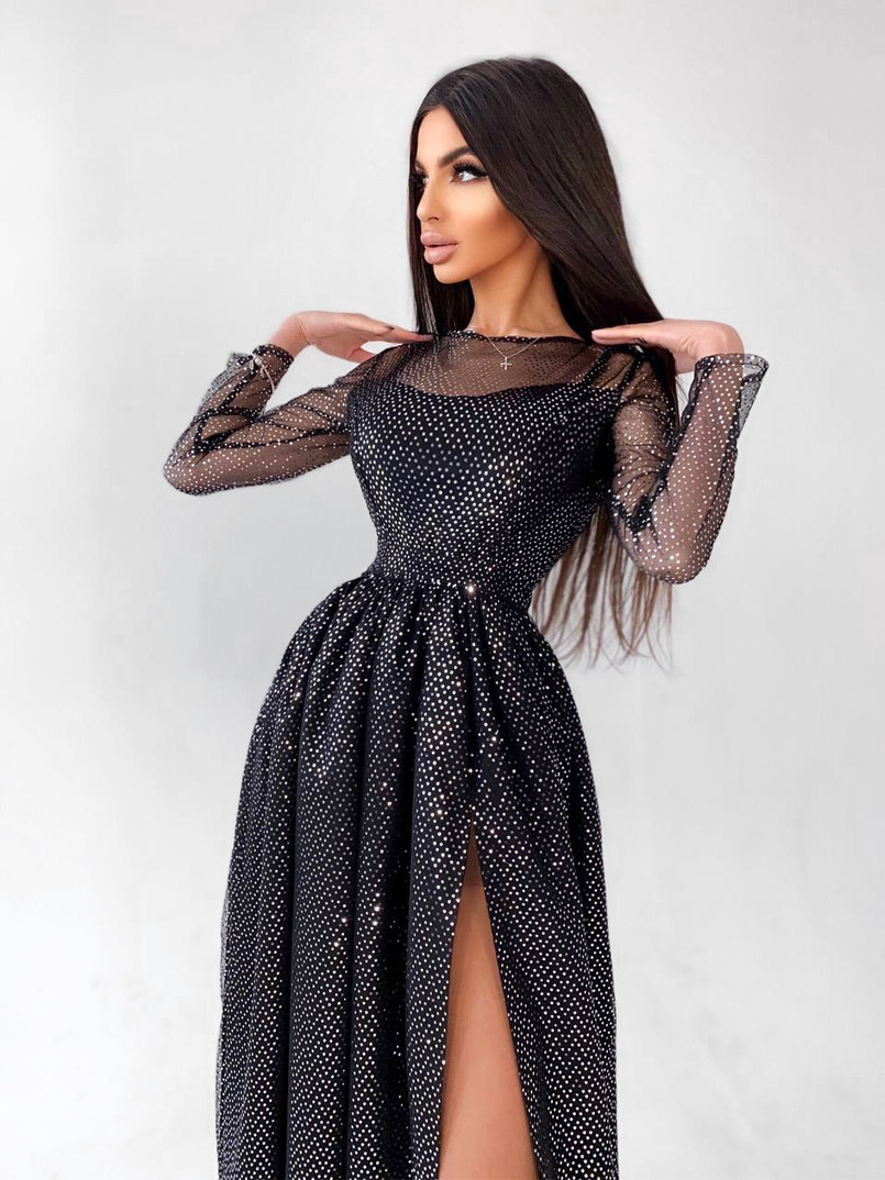 Блестящее платье-макси с голографическими блёстками Блестящее платье-макси с голографическими блёстками | PUSHKA SHOP