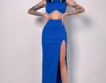 Комплект: топ з бахромою зі страз та спідниця з розрізом Комплект: топ з бахромою зі страз та спідниця з розрізом | PUSHKA SHOP