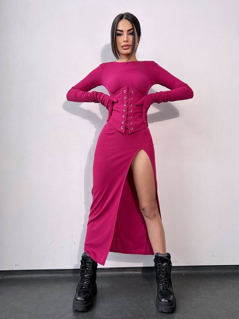 Комплект: трикотажне плаття- міді + корсет + рукавички | PUSHKA SHOP