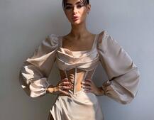 Комплект: корсет, декорований стразами   + спідниця максі з драпіруванням  | PUSHKA SHOP