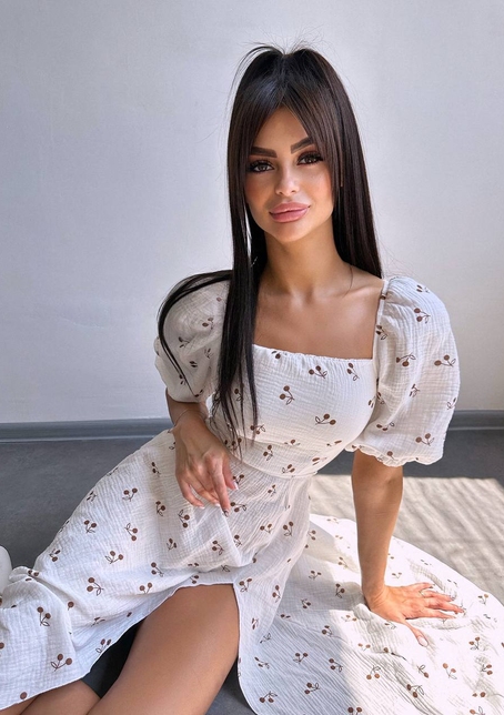 Сукня -міді зі шнурівкою на спинці та розрізом на ніжці з принтом  | PUSHKA SHOP