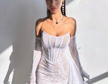 Сукня міні зі шлейфом та рукавичками | PUSHKA SHOP