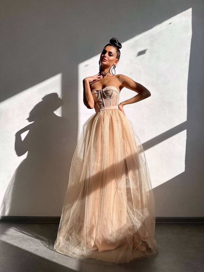 Комплект: корсет бюстьє декорований стразами + пишна спідниця максі  Ручна робота  | PUSHKA SHOP