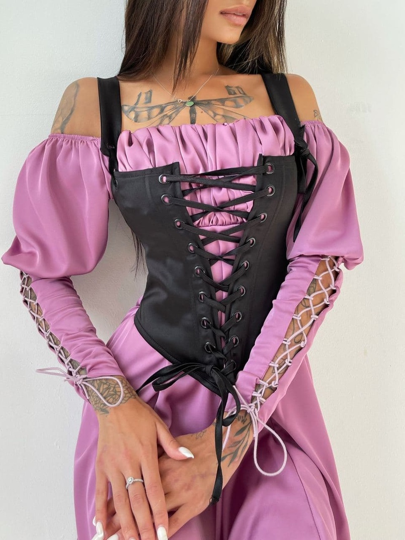 Шелковое платье + атласный корсет на шнуровке Шелковое платье + атласный корсет на шнуровке | PUSHKA SHOP