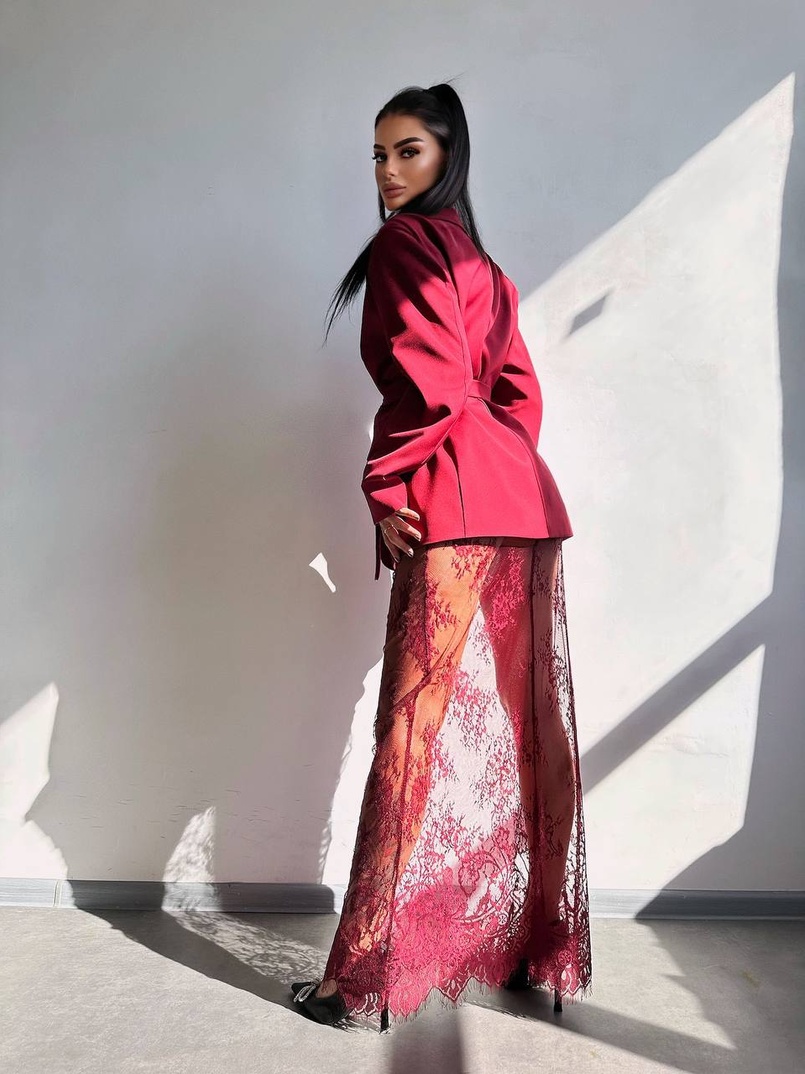 Комплект: піджак + блуза з баской + мереживна спідниця-шорти  | PUSHKA SHOP