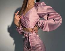 Атласний комплект, декорований бахромою зі страз Атласний комплект, декорований бахромою зі страз | PUSHKA SHOP