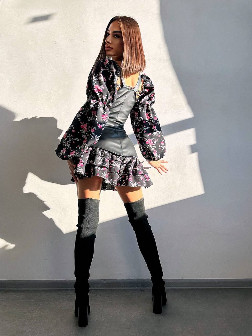 Комплект: сукня з квітковим принтом + корсет з еко-шкіри Комплект: сукня з квітковим принтом + корсет з еко-шкіри | PUSHKA SHOP