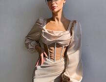 Комплект: корсет, декорований стразами + спідниця міні з драпіруванням   Ручна робота  | PUSHKA SHOP