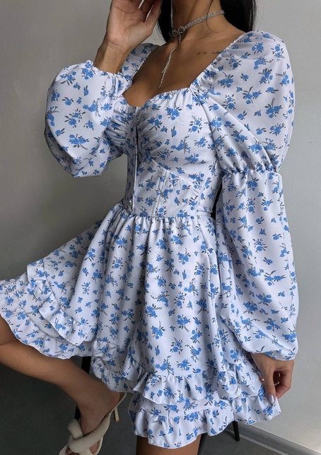 Сукня з квітковим принтом з воланами на ґудзиках  | PUSHKA SHOP