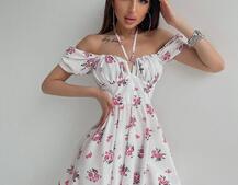 Платье с завязками на груди в цветочный принт Платье с завязками на груди в цветочный принт | PUSHKA SHOP