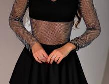 Сукня, декорована сіткою із стразами  | PUSHKA SHOP