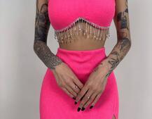 Комплект: топ з бахромою зі страз та спідниця з розрізом Комплект: топ з бахромою зі страз та спідниця з розрізом | PUSHKA SHOP