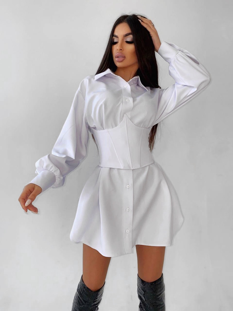 Платье-рубашка с корсетом на косточках и шнуровкой Платье-рубашка с корсетом на косточках и шнуровкой | PUSHKA SHOP