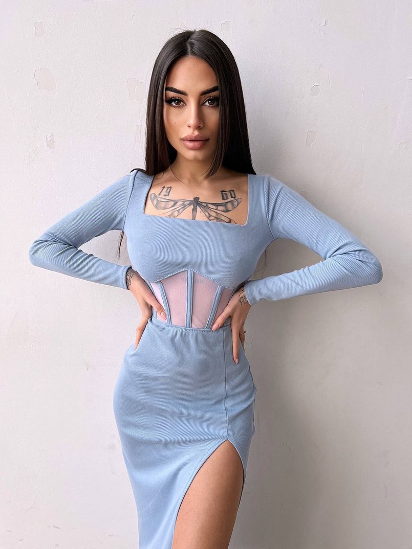 Сукня-міді  з елементами корсету   | PUSHKA SHOP