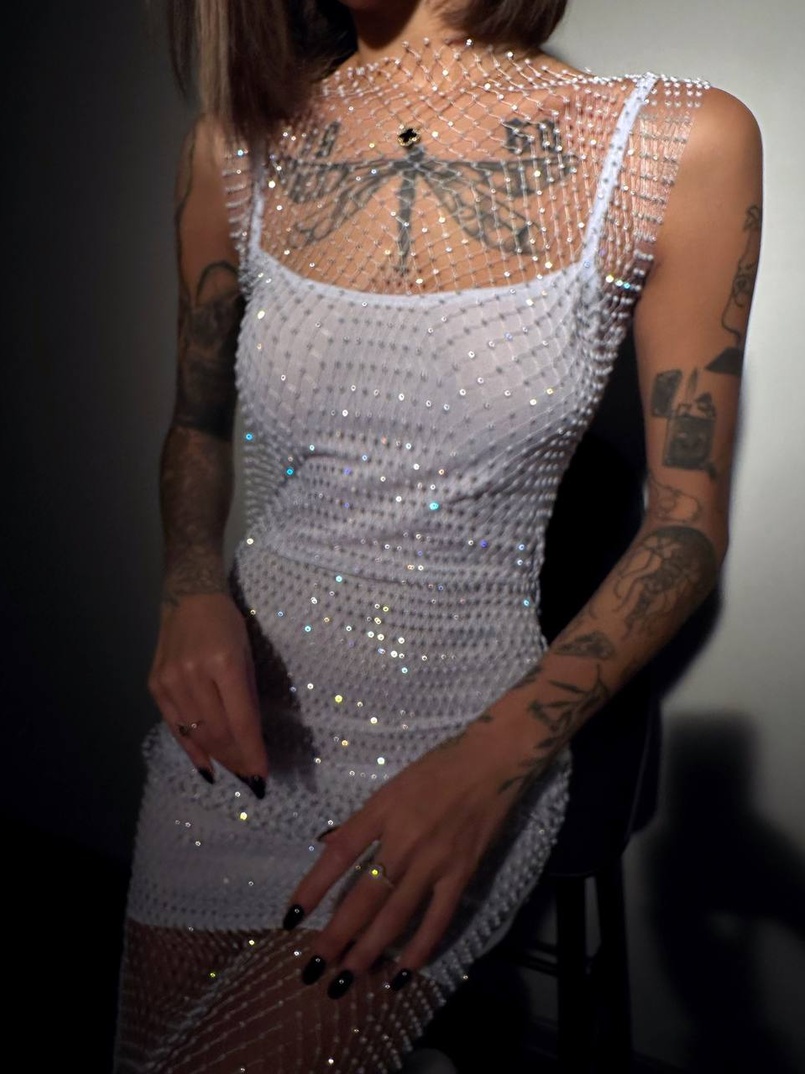 Сукня із сітки зі стразами на трикотажній підкладці  | PUSHKA SHOP