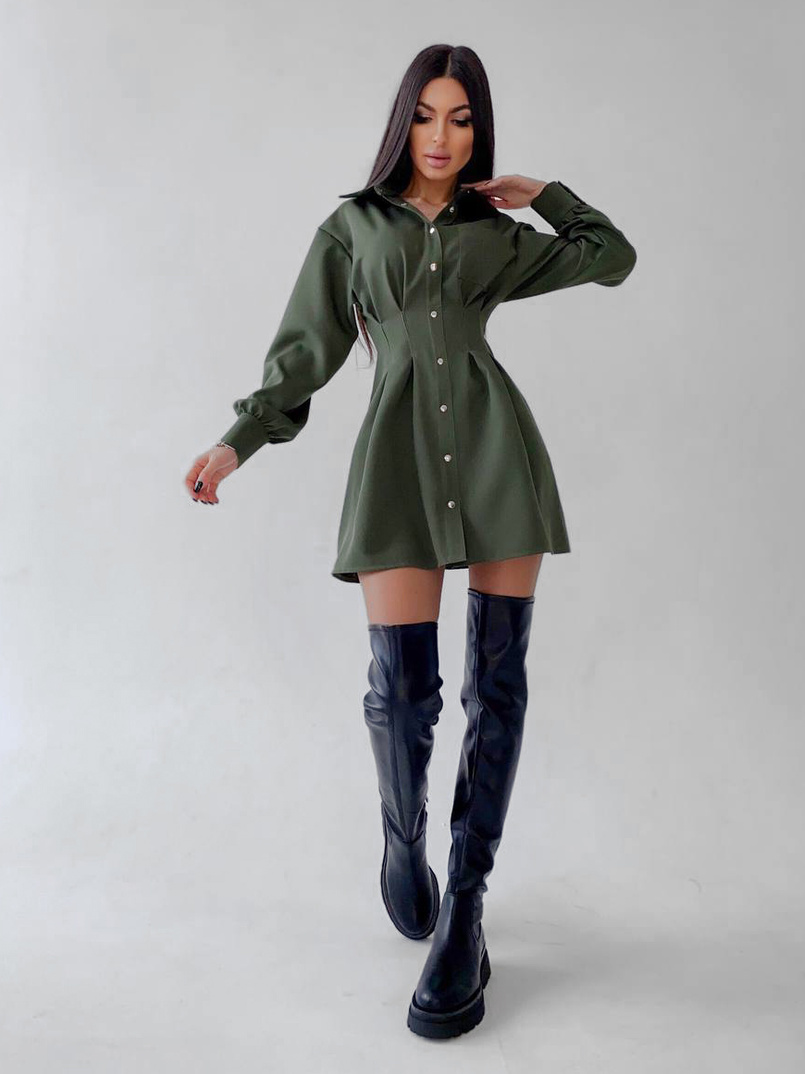 Приталенное платье-рубашка на кнопках с открытой спиной Приталенное платье-рубашка на кнопках с открытой спиной | PUSHKA SHOP