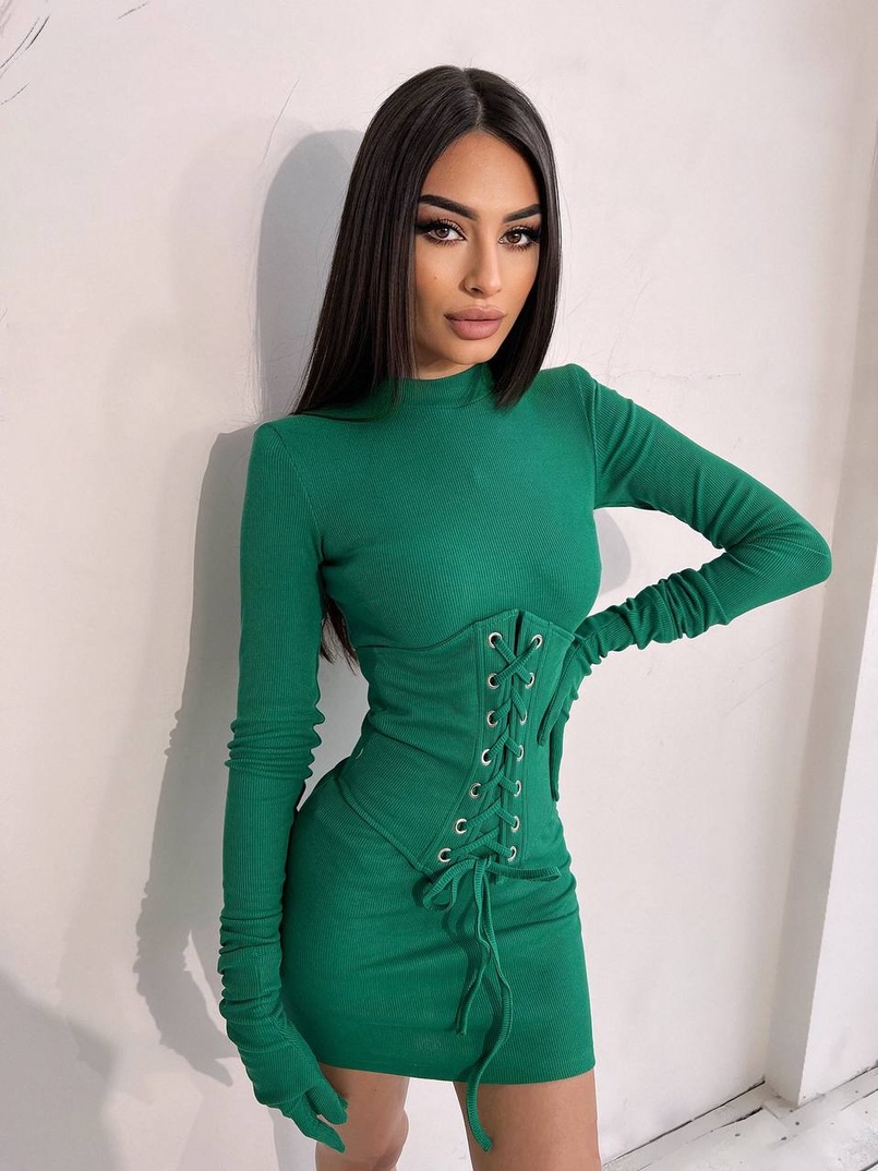 Комплект: трикотажне плаття-міні + корсет + рукавички | PUSHKA SHOP