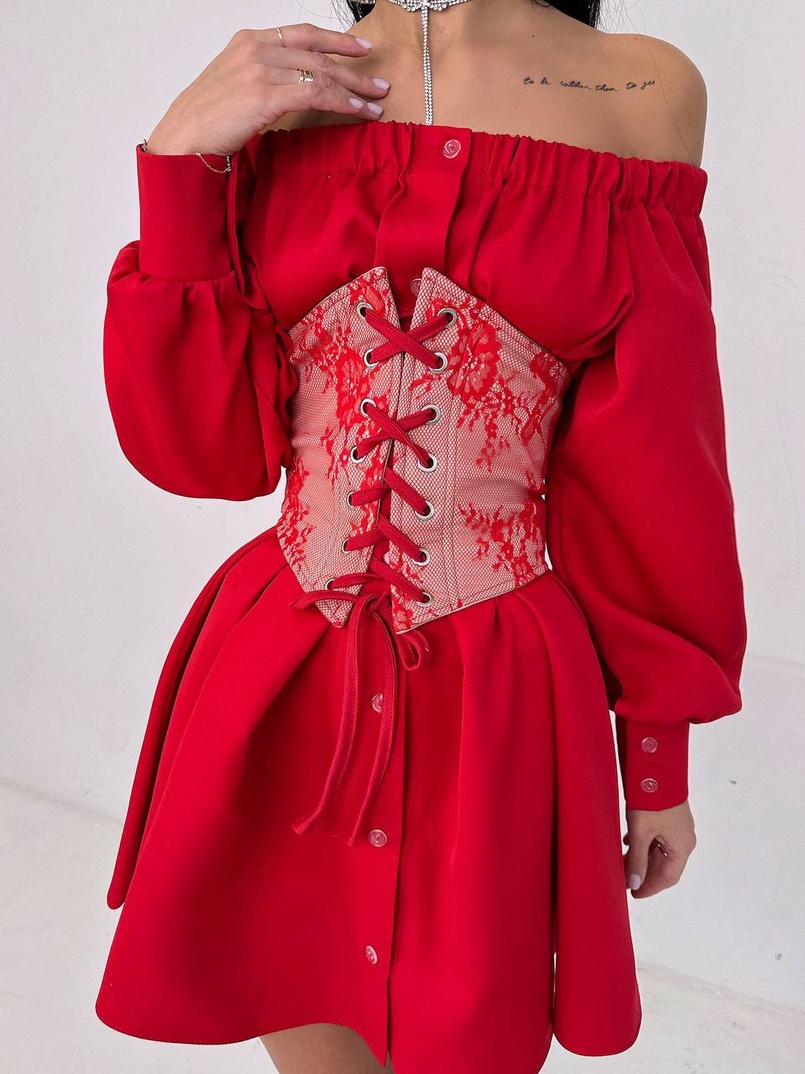 Приталена сорочка на плічках+  мереживний корсет | PUSHKA SHOP