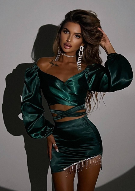 Атласний комплект, бахромою зі стразами  Ручна робота, прикраса пришита  | PUSHKA SHOP