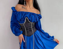 Приталена сукня з шовку  + корсет декорований стразами  Ручна робота  | PUSHKA SHOP