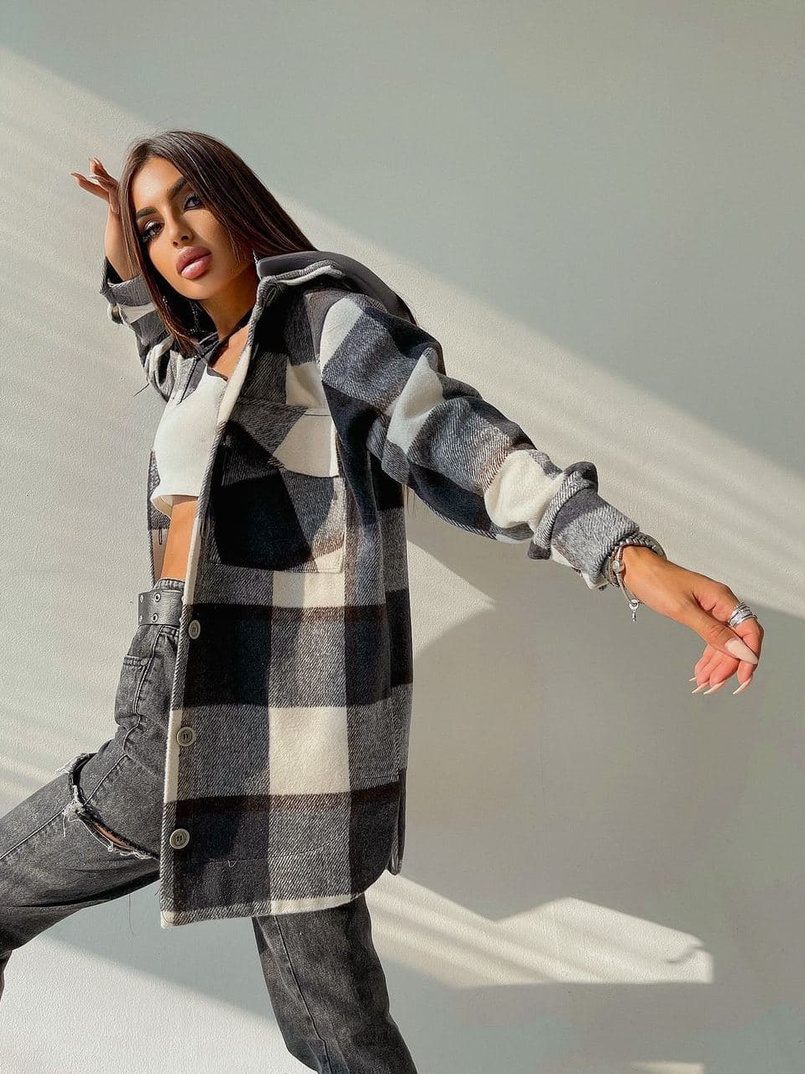 Кашемировая рубашка в клетку с капюшоном  Кашемировая рубашка в клетку с капюшоном  | PUSHKA SHOP