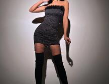 Сукня міні із сітки зі страз | PUSHKA SHOP