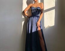 Комплект: корсет-бюстьє , декорований стразами + спідниця максі з розрізом Комплект: корсет-бюстьє , декорований стразами + спідниця максі з розрізом | PUSHKA SHOP