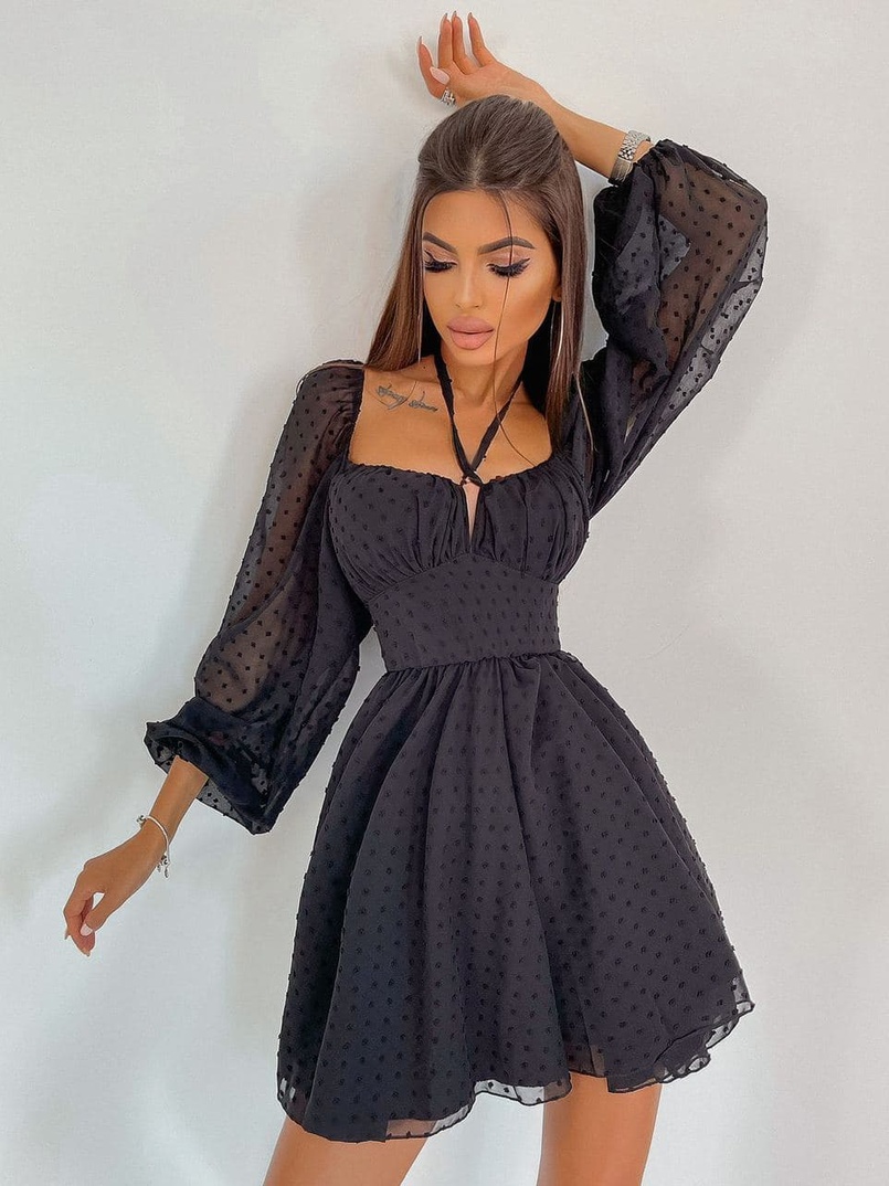 Шифоновое платье с завязками на груди  | PUSHKA SHOP