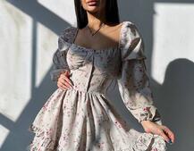 Лялькова сукня з пишною спідницею та корсетним верхом з ніжним квітковим принтом  | PUSHKA SHOP