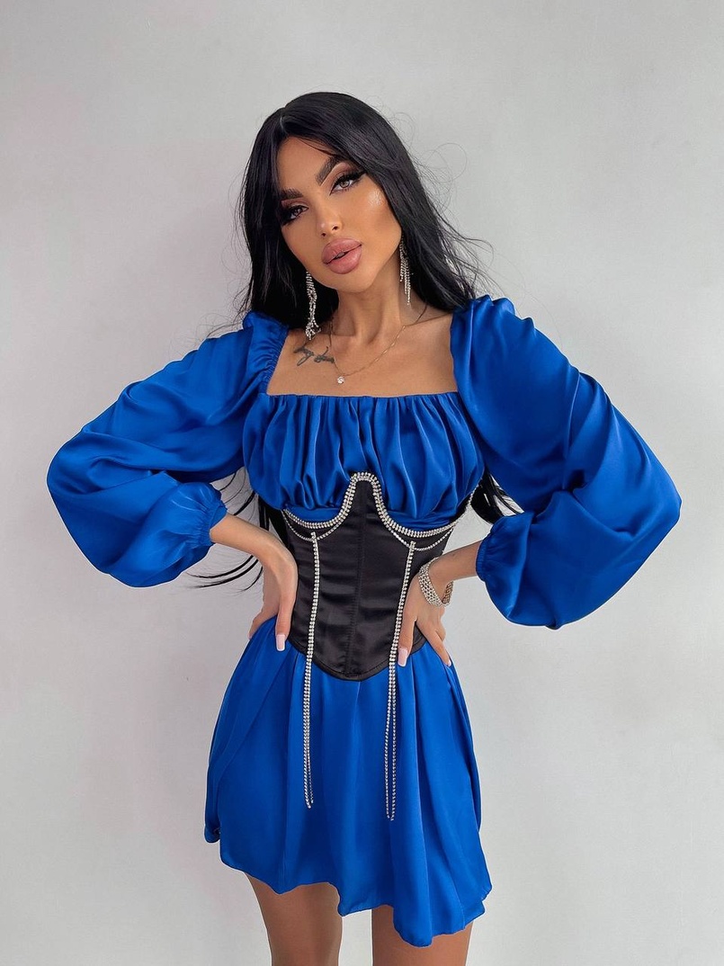 Приталена сукня з шовку  + корсет декорований стразами  Ручна робота  | PUSHKA SHOP