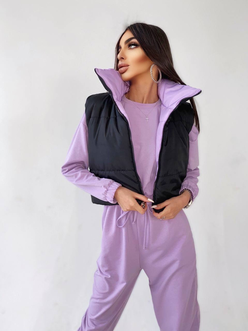 Комплект: комфортный трикотажный комбинезон   укорочённый двухсторонний жилет  | PUSHKA SHOP