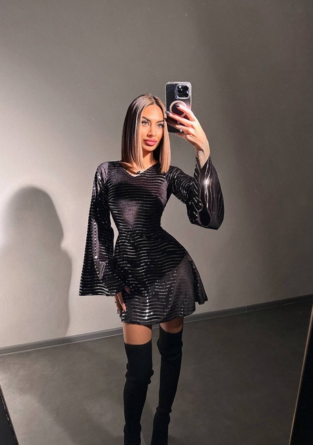 Сукня міні  з розкльошоними рукавами та шнурівкою на спинці  | PUSHKA SHOP