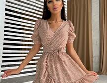 Милое платье в горошек с оборками и повязка бант | PUSHKA SHOP