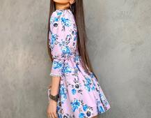 Цветочное платье-мини, декорированное кружевом Цветочное платье-мини, декорированное кружевом | PUSHKA SHOP