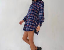 Тёплое байковое платье-рубашка в клетку Тёплое байковое платье-рубашка в клетку | PUSHKA SHOP