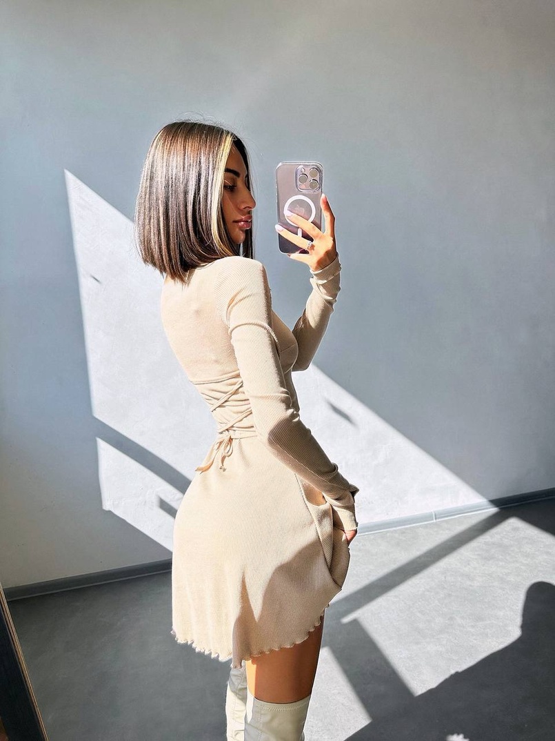 Трикотажна сукня міні  зі шнурівкою на спинці    | PUSHKA SHOP