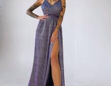 Блестящее платье-макси с разрезом   | PUSHKA SHOP