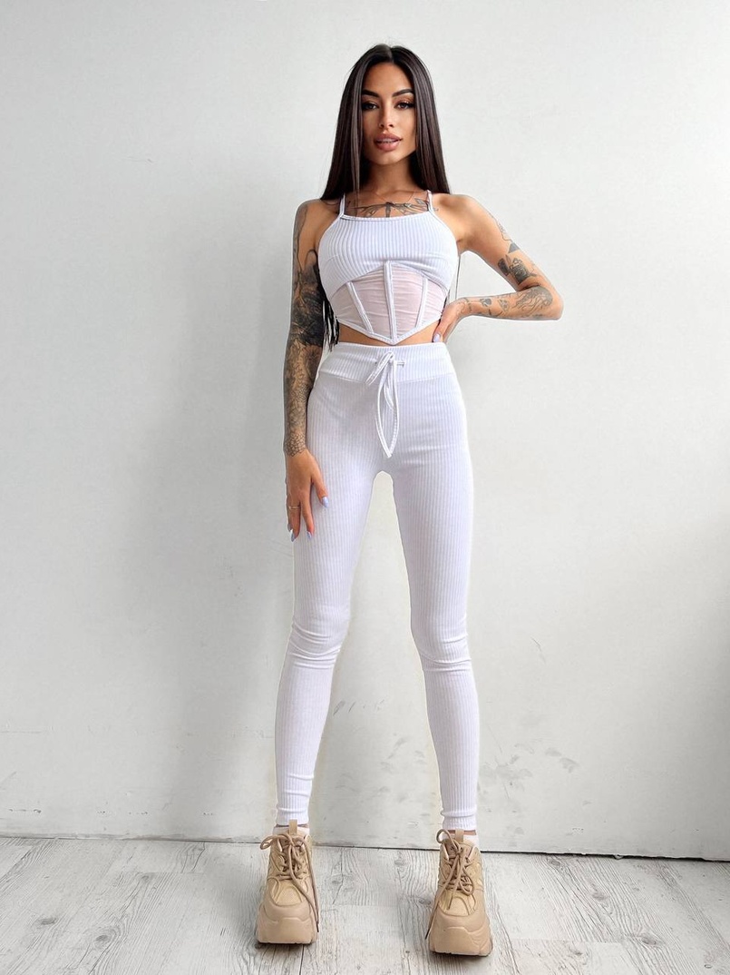 Трикотажный комплект: корсетный топ на косточках + леггинсы | PUSHKA SHOP