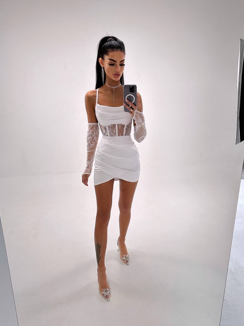 Комплект: корсет, декорований мереживом   + рукавички+ спідниця міні з драпіруванням   | PUSHKA SHOP