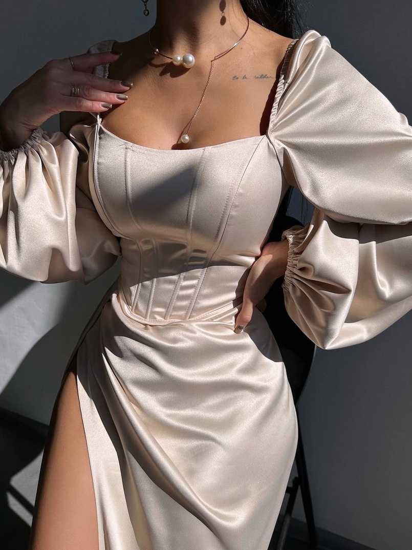 Атласний комплект: корсет + спідниця  максі з драпіруванням | PUSHKA SHOP