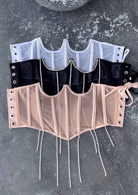 Корсет на кісточках зі шнурівкою, декорований стразами Ручна робота! | PUSHKA SHOP