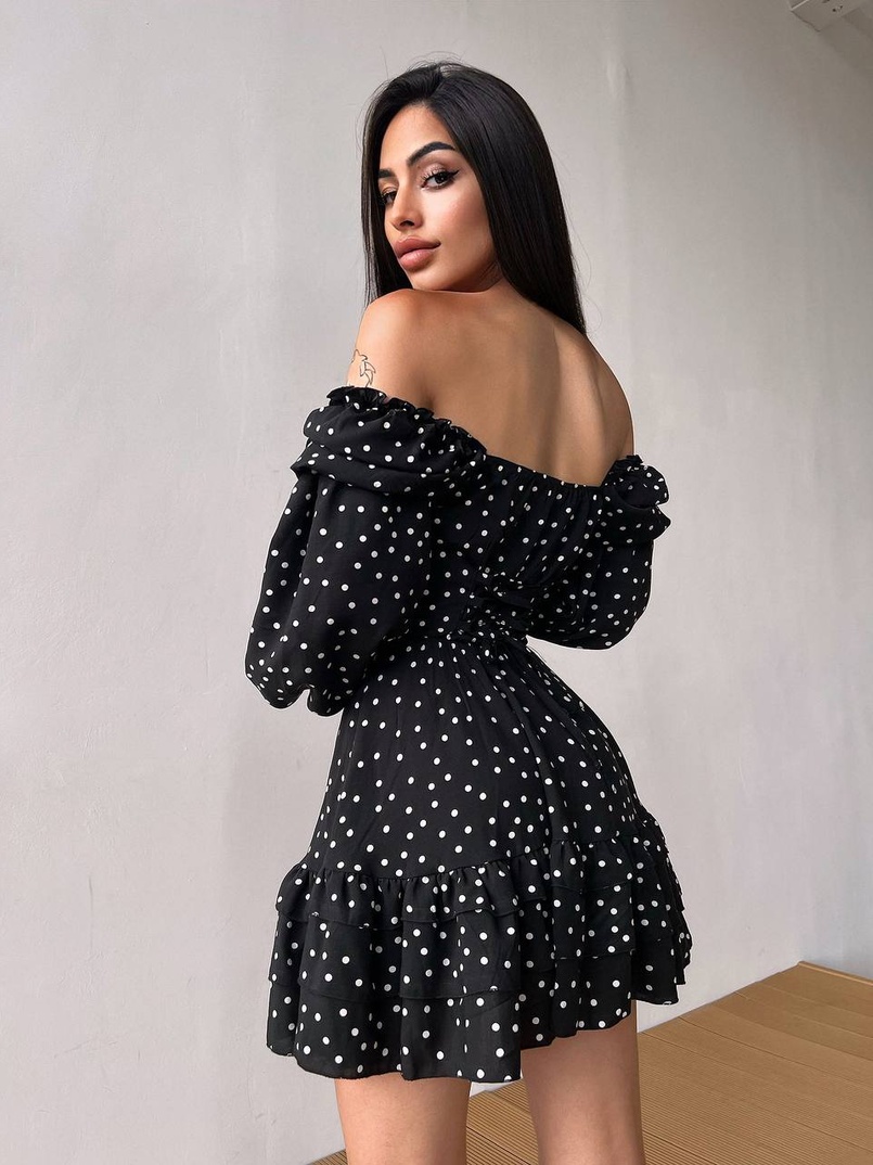 Сукня в горошок на ґудзиках з воланами  | PUSHKA SHOP