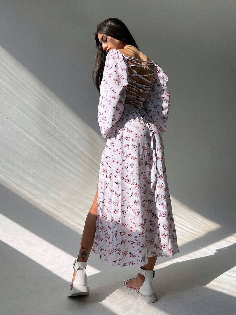 Платье миди со шнуровкой на спинке  | PUSHKA SHOP