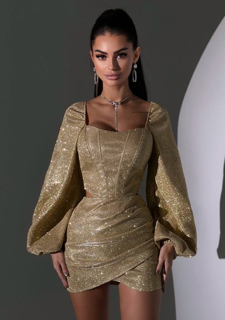 Сяючий комплект: корсет + спідниця міні з драпіруванням  | PUSHKA SHOP