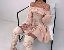 Приталена сорочка на плічках+  мереживний корсет | PUSHKA SHOP