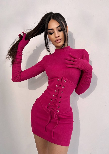 Комплект: трикотажне плаття-міні + корсет + рукавички | PUSHKA SHOP